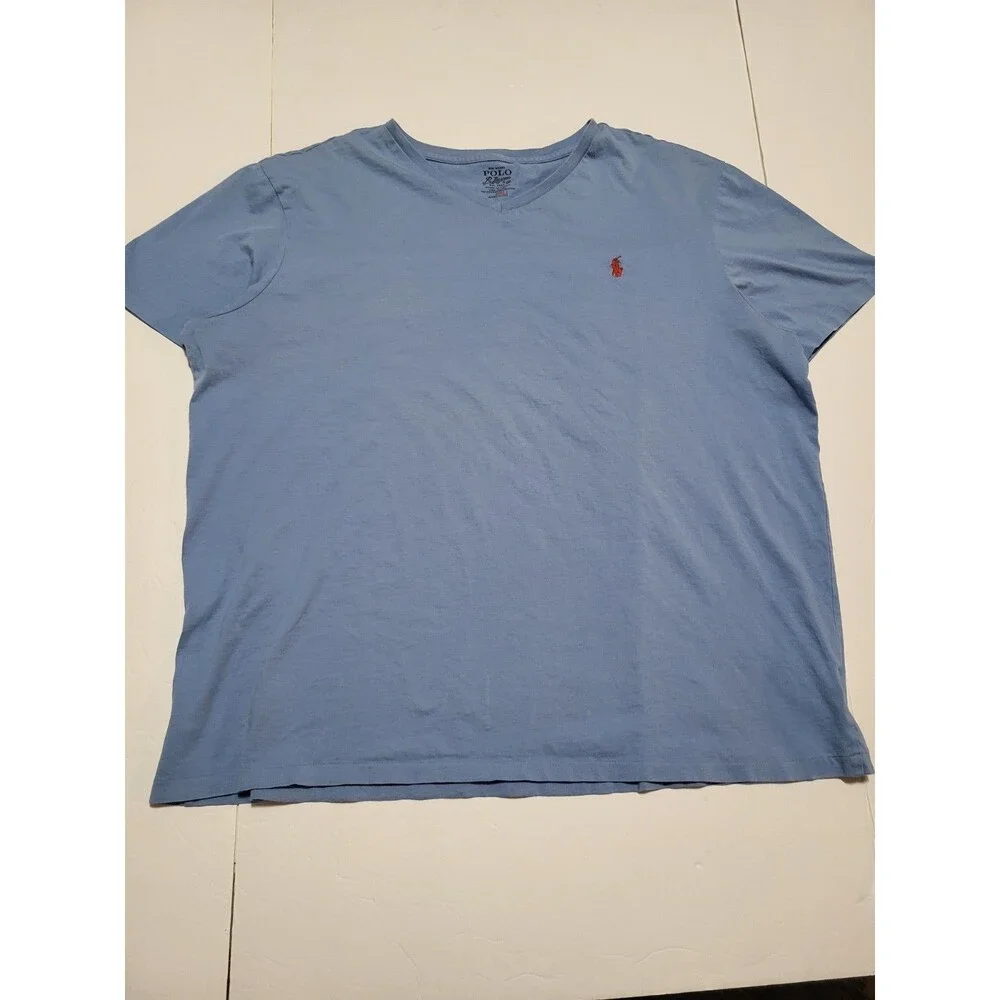 (#17) Polo By Ralph Lauren Polo V Neck T- Shirt Blue Short Sleeve Size Men's XXL